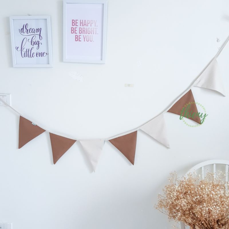 Dây cờ tam giác vải cotton kaki màu nâu be socola trang trí decor sinh nhật