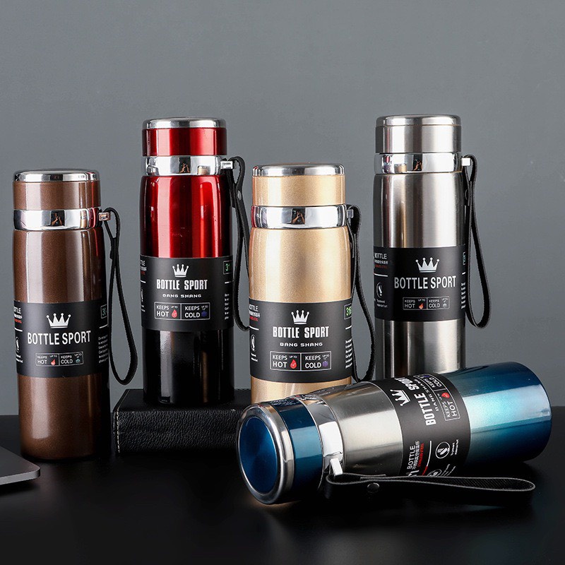 Bình giữ nhiệt 600ml-1000ml cao cấp inox 316  - Bình đựng nước giữ nhiệt tiện lợi có nắp gạn trà - B6