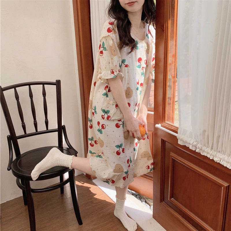 Đồ ngủ Tay Ngắn Dáng Dài Thời Trang Mùa Hè Hàn Quốc Cho Nữ