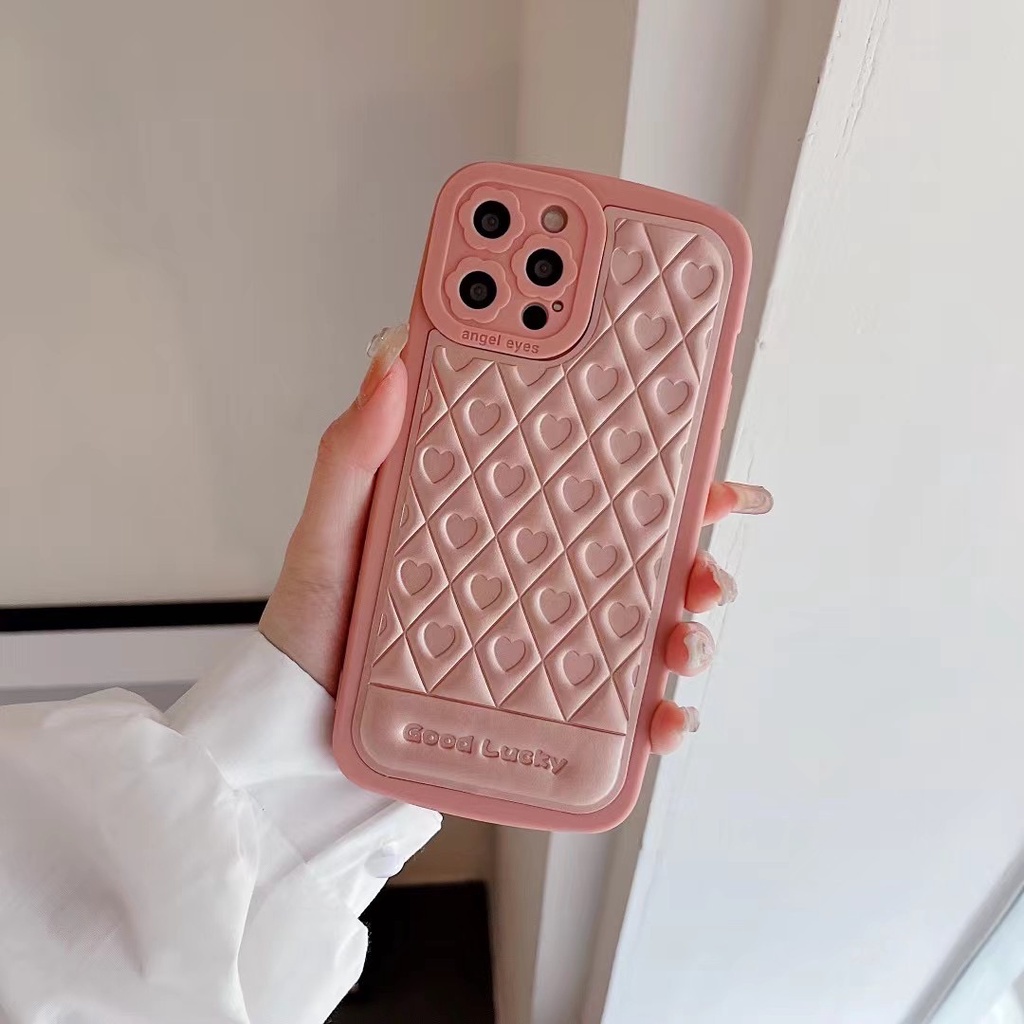 Ốp Điện Thoại Hình Trái Tim Vân Kim Cương Màu Hồng Chống Rơi Cho iphone 7 8 plus 11 pro 11 promax 12 promax