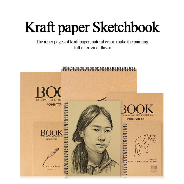 Kraft Paper Sketchbook Potentate (giấy nâu) 80g 50 tờ lò xo (bìa con hổ)