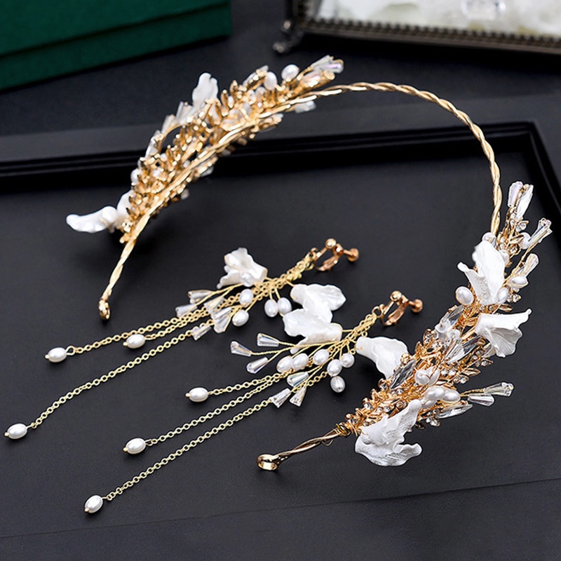 Set Cài Tóc + Khuyên Tai Hoa Đính Ngọc Trai Nhân Tạo Xinh Xắn Cho Nữ