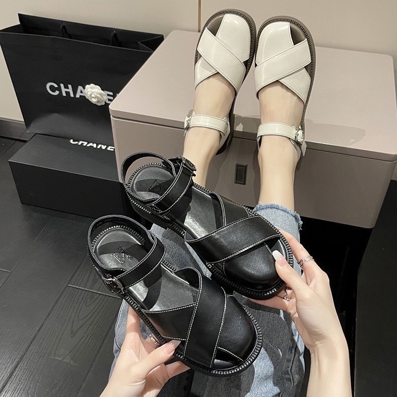 Dép sandal Rọ nữ 2 NAN Chéo bản to  chất da mềm đế 3cm