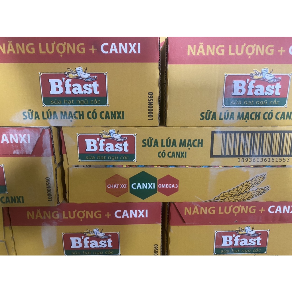 Thùng 48 hộp sữa lúa mạch Có Canxi B'FAST 180ml