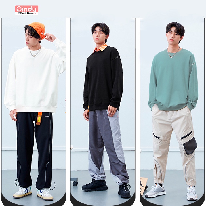 Áo nỉ sweater trơn nam nữ GINDY hoodie dài tay basic form rộng unisex chất nỉ Ulzzang Hàn Quốc thời trang thu đông A9101