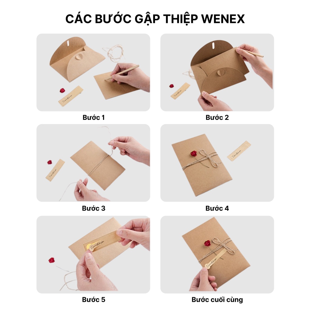 Thiệp Handmade Thủ Công Giấy Kraft Hoa WENEX Viết Tay Vintage Cổ Điển Quà Tặng Cảm Ơn Tết Năm Mới, Chúc Mừng Sinh Nhật