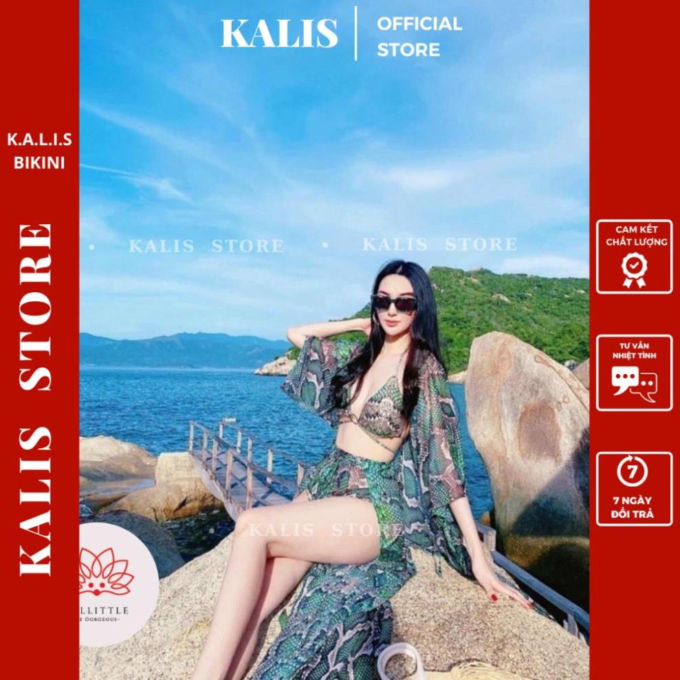 Bikini, Đồ Bơi Đi Biển 3 Mảnh Vân Rắn Có Áo Lụa Khoác Ngoài | Kalis Store