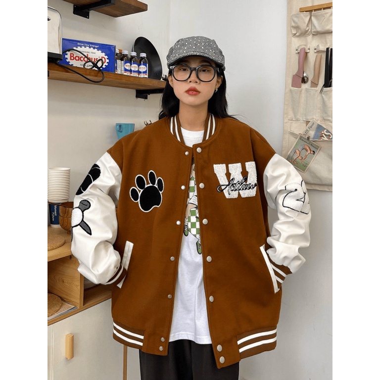 Áo Khoác Bomber Nữ Form Rộng Logo In W Chất Nỉ Mềm Dày Mịn Mặc Đẹp Che Nắng Cực Tốt Thời Trang Mới NEW UNISEX