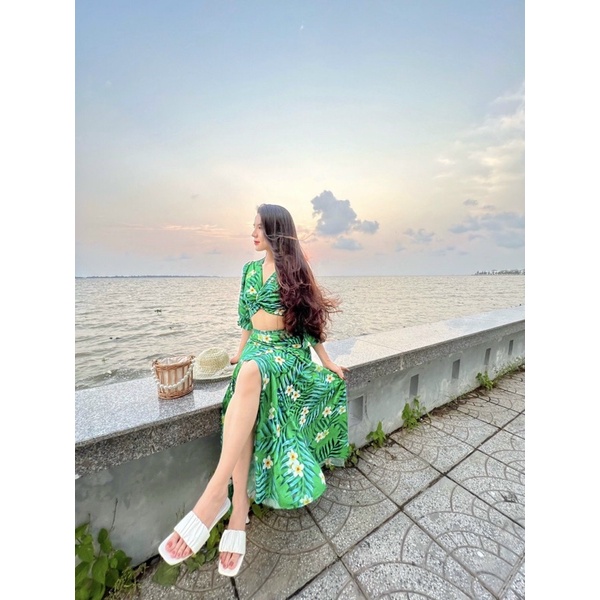 ĐẦM MAXI HOA ĐI BIỂN DU LỊCH XẺ TÀ ÁO XOẮN EO CỔ V FREESHIP ĐẦM NỮ DÀI SEXY H