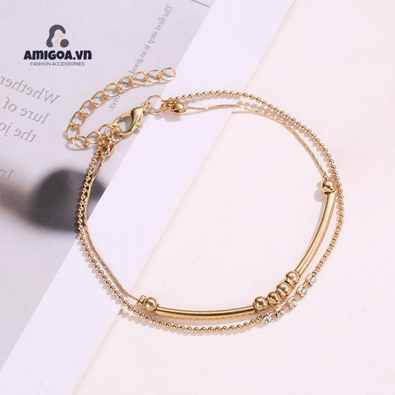 ✨✨Lắc Chân Hai Lớp Đính Hạt Kim Cương Sáng Tạo Thời Trang Cổ Điển Cho Nữ