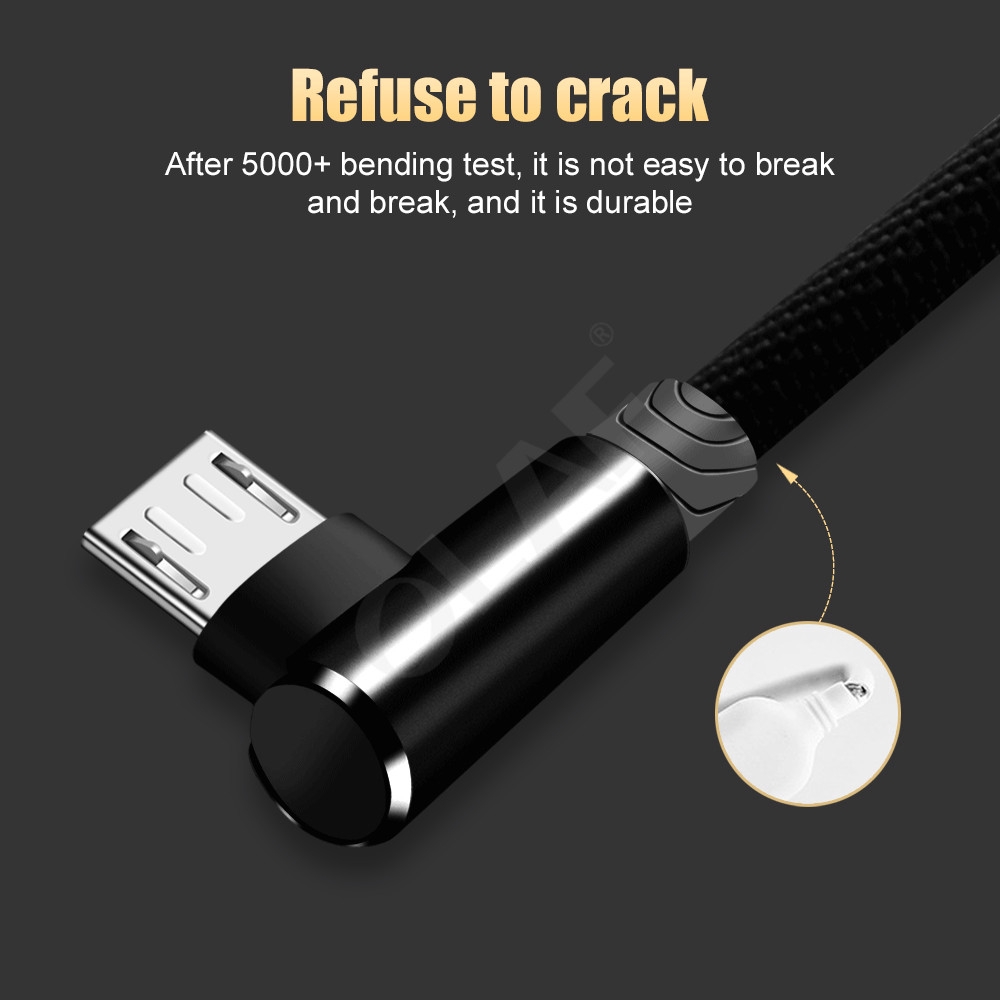 Cáp truyền dữ liệu/sạc nhanh micro USB dây nylon bện vuông góc dài 1/2/3m cho Samsung Galaxy S7 Xiaomi LG