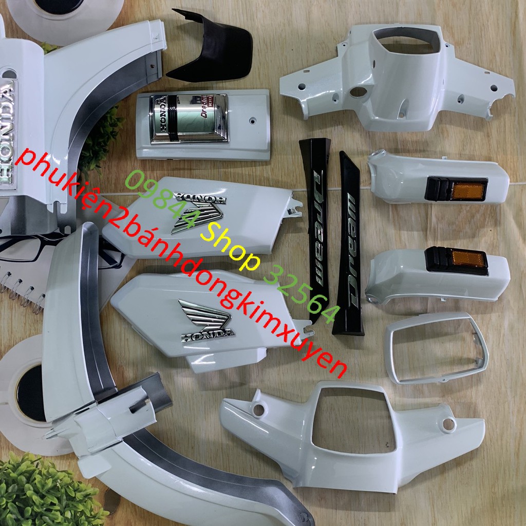 Bộ dàn áo vỏ nhựa xe dream 2loại tốt MÀU TRẮNG-dream cao 100 /dream thái /dream trung quốc /mủ ABS loại 1