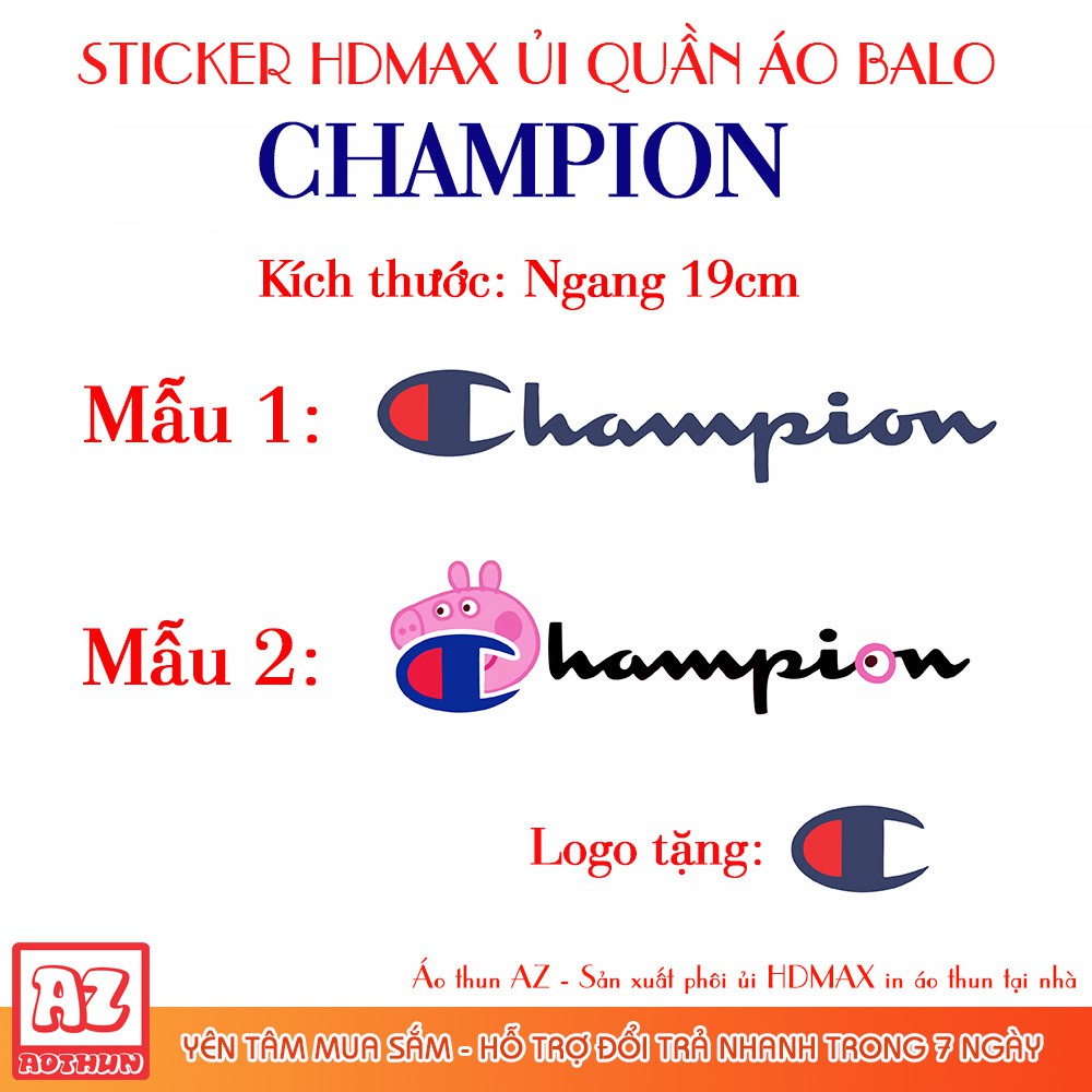 Hình ủi nhiệt Champion heo Peppa HDMAX nhiều kích thước - Patch Sticker logo ủi HD22