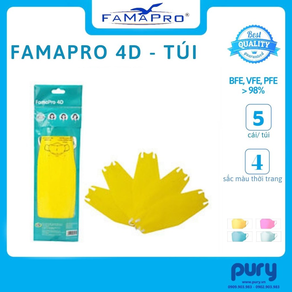 [TÚI-5 CÁI] - Khẩu trang y tế cao cấp kháng khuẩn 3 lớp Famapro 4D