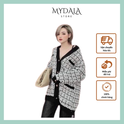 Áo Khoác Len Cardigan Form Rộng Kẻ Ô Dáng Dài Trùm Mông Siêu Phẩm Áo Khoác Nữ Quảng Châu MYDALA STORE