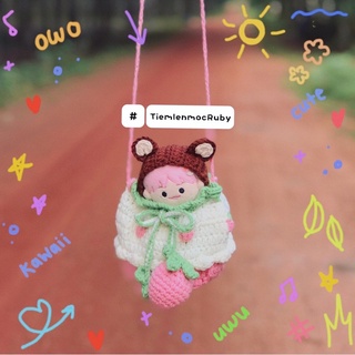 Túi rút len cupcake hình dâu chọn màu ib