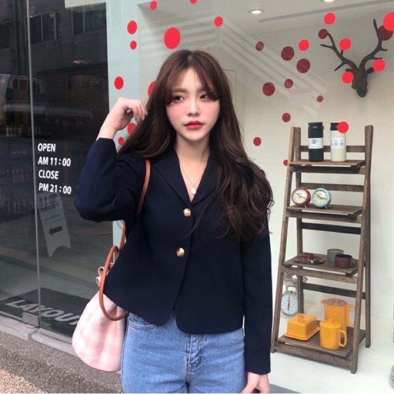 -Áo khoác blazers nữ mỏng cài 2 khuy form gọn dáng Hàn Quốc công sở thanh lịch