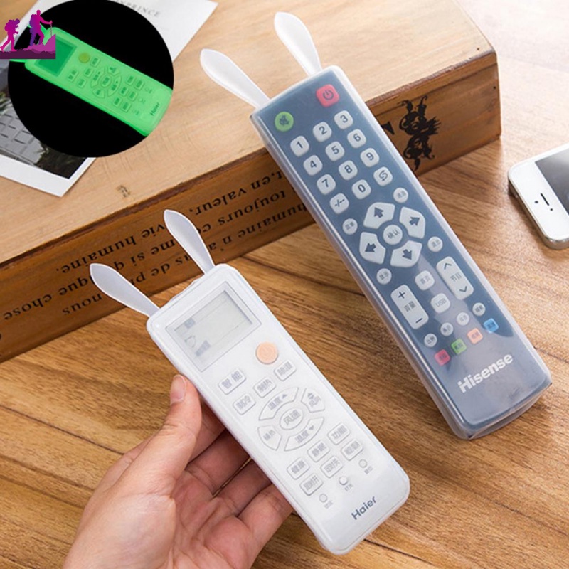 Vỏ Bọc Điều Khiển TV Từ Xa Bằng Silicon Trong Suốt Dạ Quang Chống Bụi Chống Nước Hình Tai Thỏ Dễ Thương