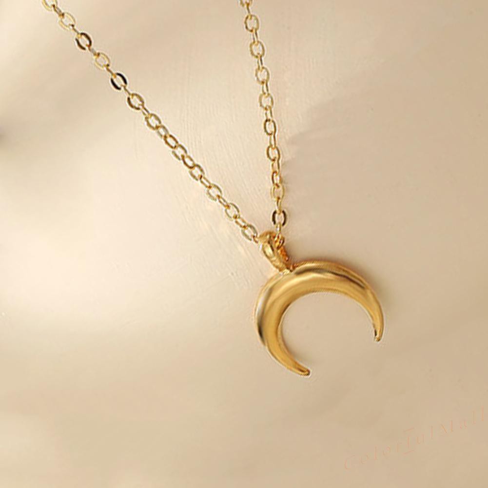 Women Metal Multilayer Necklace Moon Pendant Charming Street Choker Jewelry