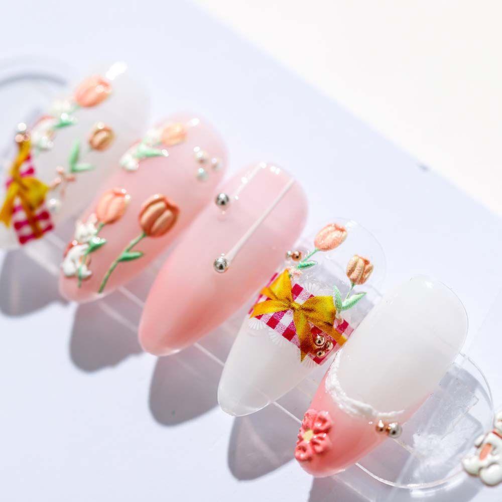 Miếng Dán Móng Tay Tự Dính Dập Nổi Họa Tiết Mèo / Hoa Phong Cách Nhật Bản 5D