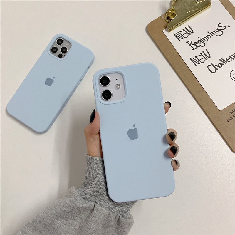 Ốp điện thoại silicon màu xanh dương chống sốc đơn giản cho iPhone 12 11 PRO Max SE2020 X XS Max XR 8 7 6s