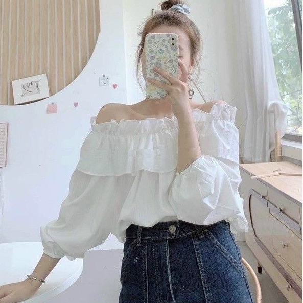 Áo sơ mi tiểu thư trễ vai Mặc được 2 kiểu Sang Chảnh
