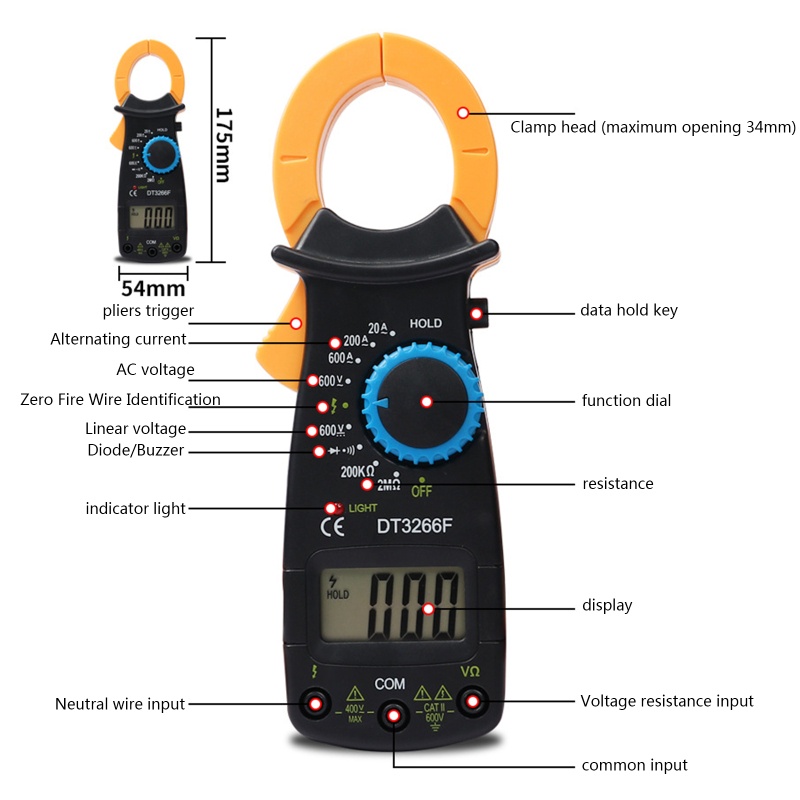 Kẹp Kiểm Tra Dòng Điện AC DC / Số Điện AC Kỹ Thuật Số Tự Động Cho Gia Đình