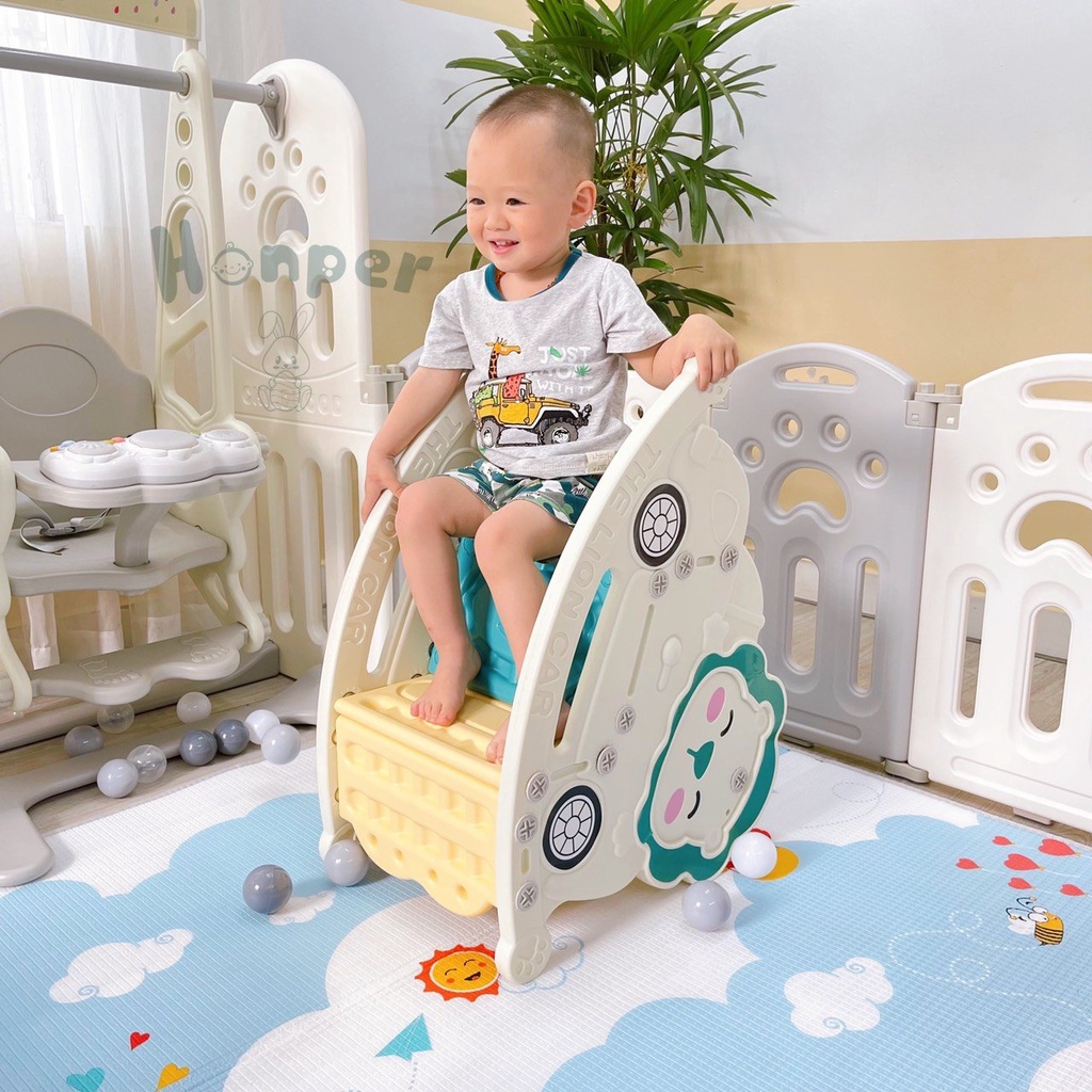 Ghế bập bênh cho bé Honper hình sư tử, bấp bênh hình thú có bàn nhạc cho trẻ - Monnie Kids