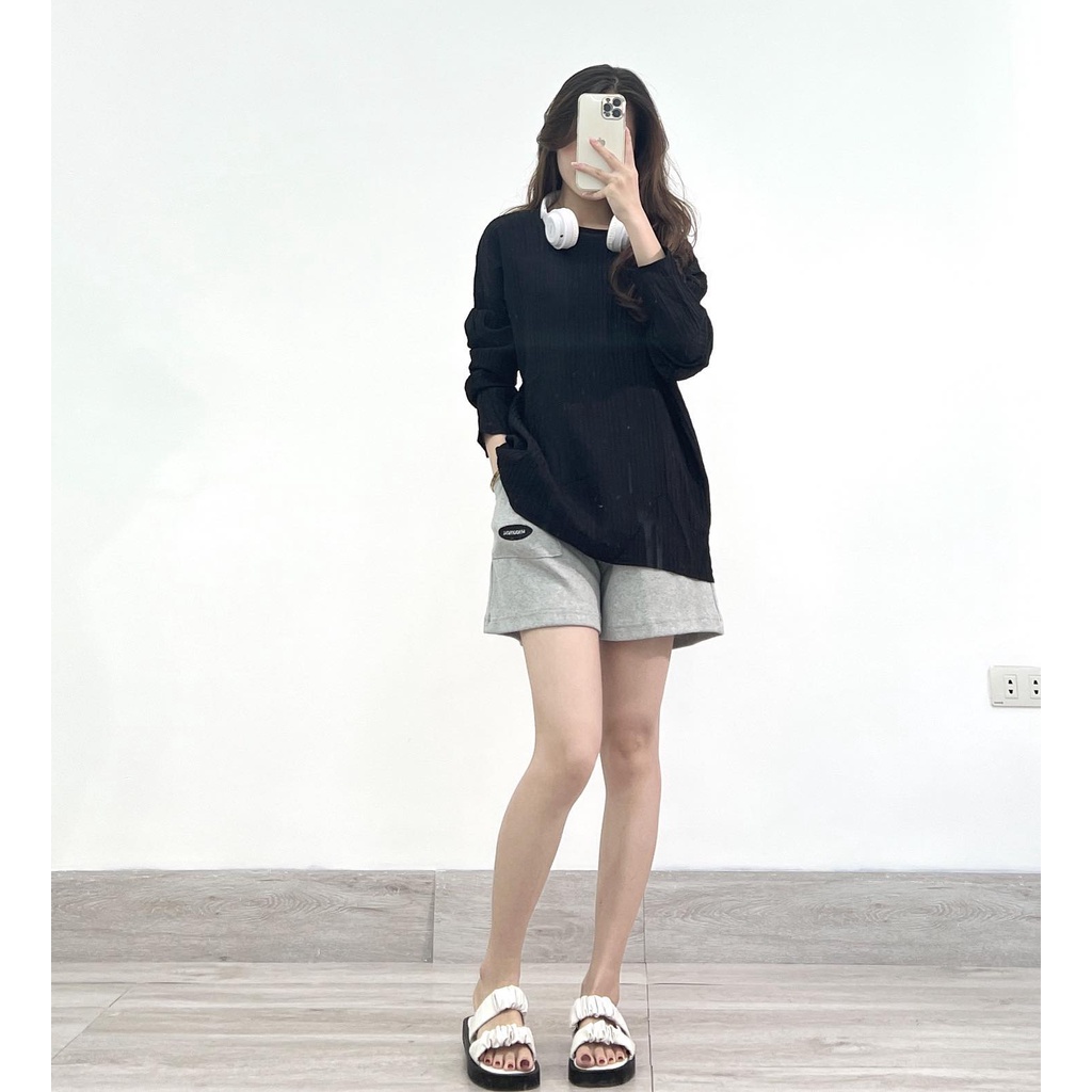 Áo thu đông dài tay form rộng  trơn gân thời trang Miho house