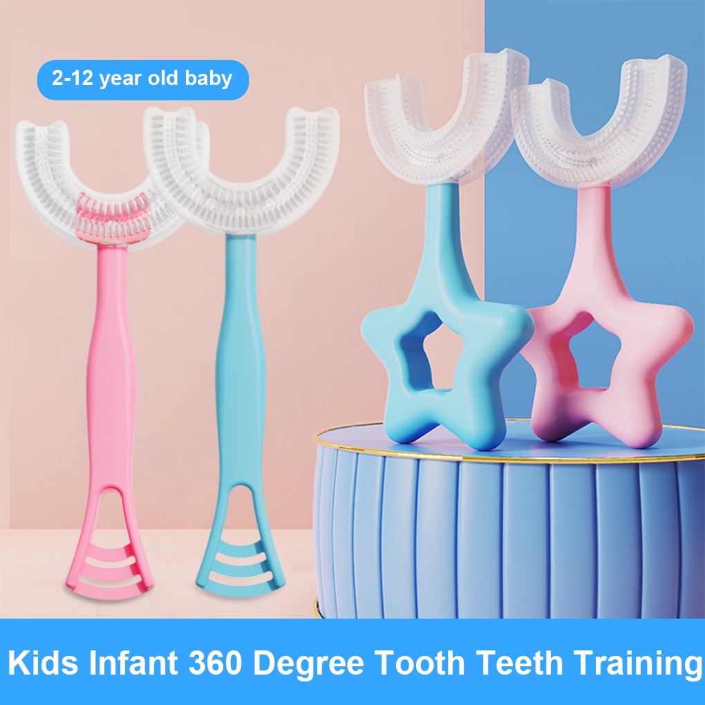 Bàn chải đánh răng 360 độ silicon mềm hai mặt hình chữ U tiện dụng cho trẻ em