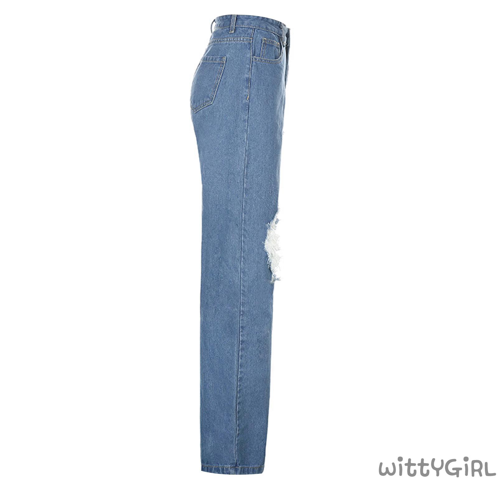 Quần Jean Nữ Lưng Cao Ống Rộng Rách Gối Thời Trang | BigBuy360 - bigbuy360.vn