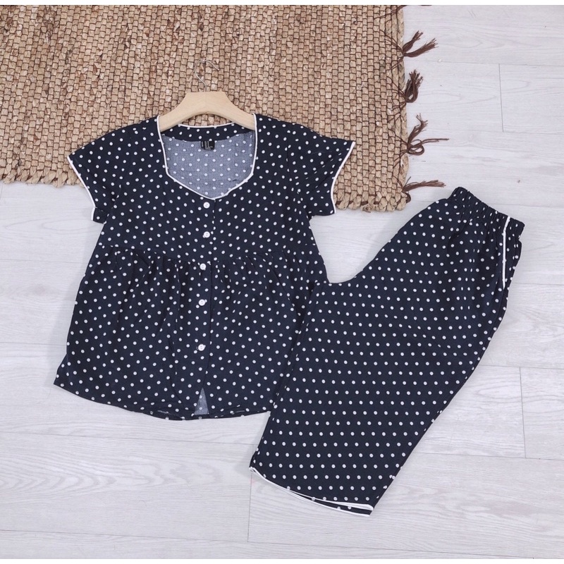 Độ Bộ Nữ Tole Lanh VNXK Lửng Cổ Vuông Cài Nút