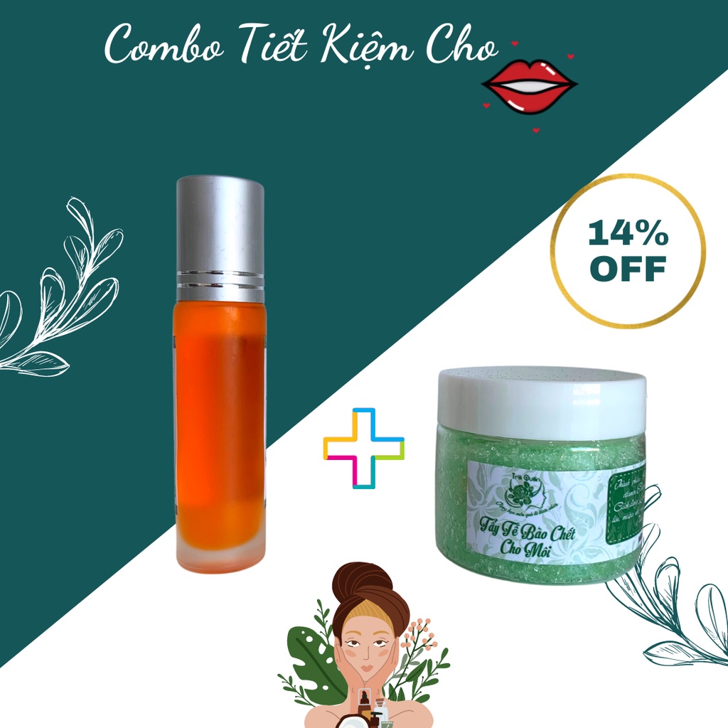 Bộ Combo Chăm Sóc Môi Tiết Kiệm Hiệu Quả (Dầu Dưỡng 8ml Và Tẩy Tế Bào Chết 60g) Giảm Thâm Giảm Khô Nẻ Mùa Lạnh Trà Quán