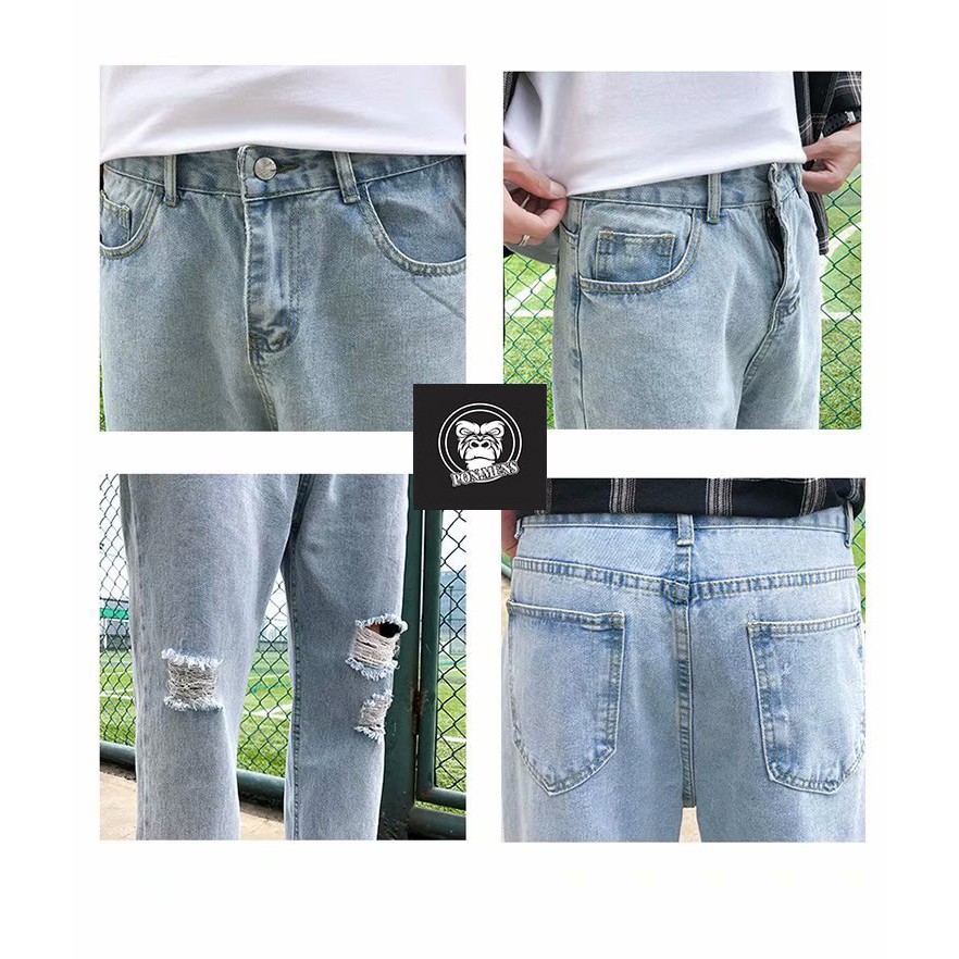 Quần Baggy Jean Nam Rách Gối Siêu Chất