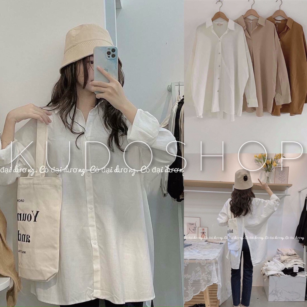 Áo sơ mi nữ tay bồng cổ bẻ cúc sau lưng xinh xắn dễ phối đồ/ Áo sơ mi trơn dáng thụng nhiều màu trẻ trung cá tính