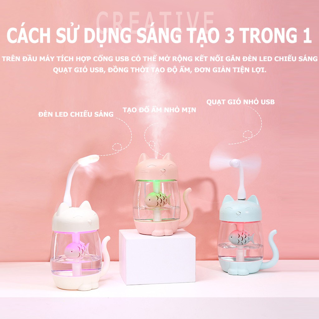 Máy tạo ẩm không khí hình mèo xương cá có đèn dễ thương - 9005