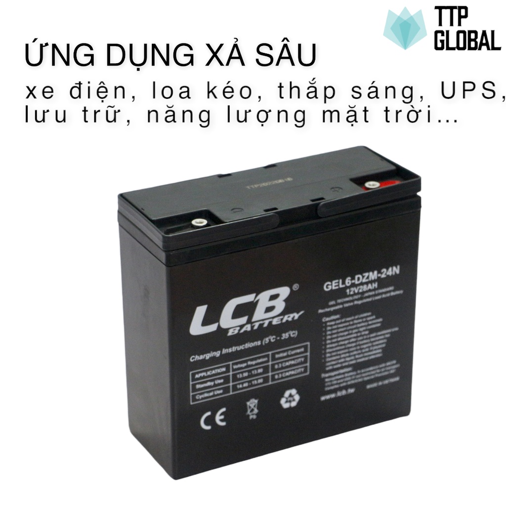 Ắc quy xe điện 12V 28Ah thương hiệu LCB dùng được cho năng lượng mặt trời, thắp sáng, loa kéo, xả sâu, UPS