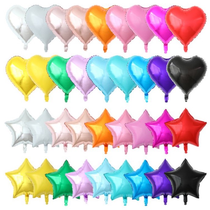 Bong Bóng Nhôm Hình Ngôi Sao, Bong bóng Hình Trái Tim 46cm, Trái Tim 3 Tầng Happy Day và I Love You Trang Trí Sinh Nhật