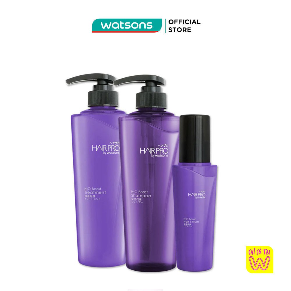 Combo Hair Pro By Watsons H2O Boost Cấp Ẩm Giúp Tóc Mượt Mà (Dầu Gội 500ml + Dầu Xả 500ml + Serum 100ml)