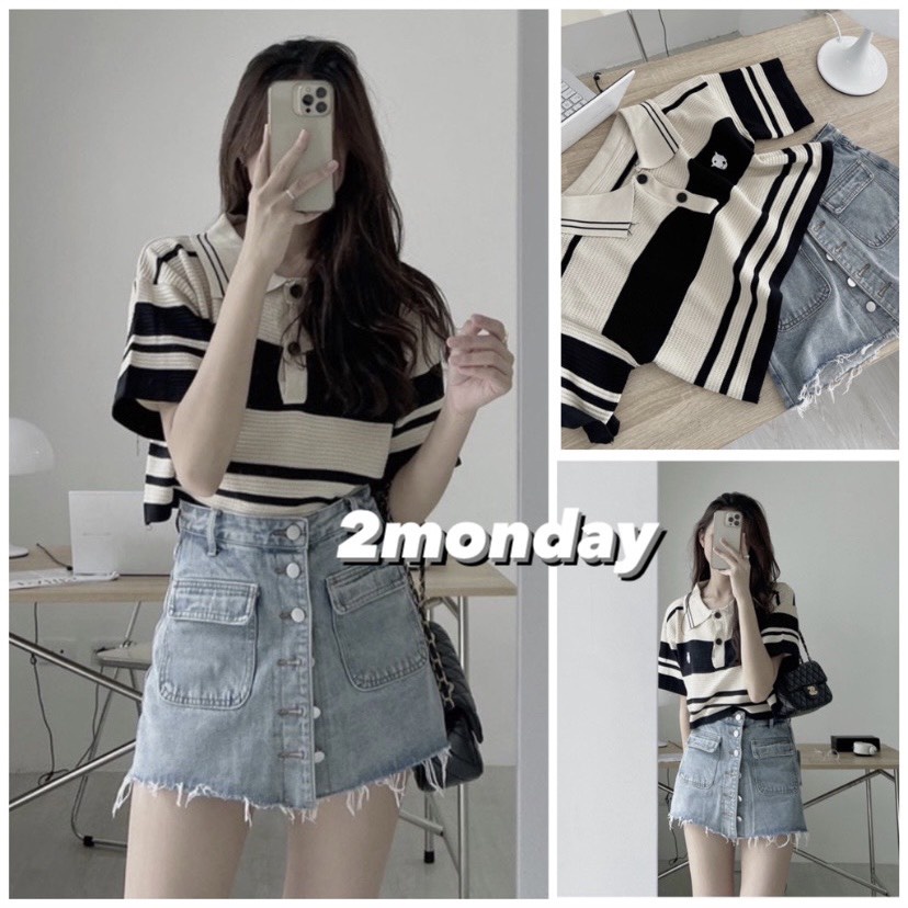 [SẴN/VIDEO] ÁO LEN KẺ SỌC CỔ ĐỨC CỘC TAY HÌNH BÒ SỮA HÀNG QUẢNG CHÂU LOẠI 1