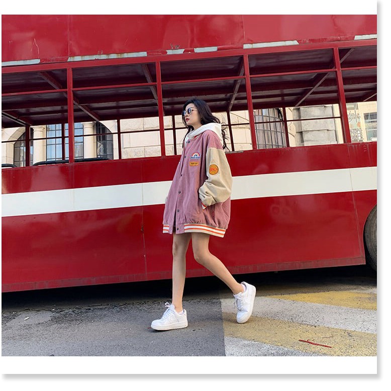 [Mã giảm] Áo Khoác Bomber Unisex Chất Nhung 🦋Áo Jacket Khuy Bấm Tay Bo Phối Màu Form Rộng 2 Màu 🦋 | BigBuy360 - bigbuy360.vn