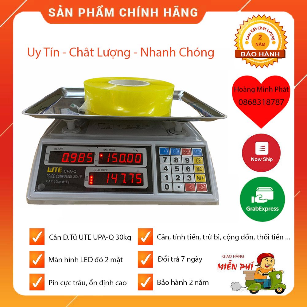 [Hàng chính hãng] Cân Điện Tử Tính Tiền - Bán Trái Cây, Thực Phẩm ở Chợ Siêu Thị - 30kg/5g UTE UPA - Q ĐÀI LOAN. BH 2NĂM