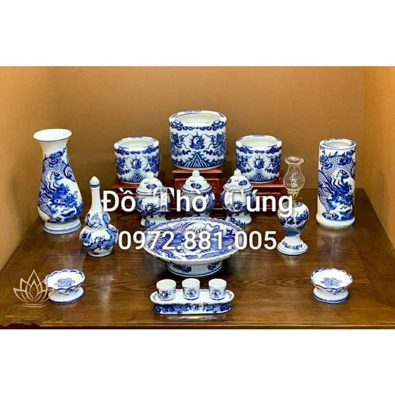 Bát hương giả nổi cao cấp các cỡ, Bát hương thờ men lam (3D)