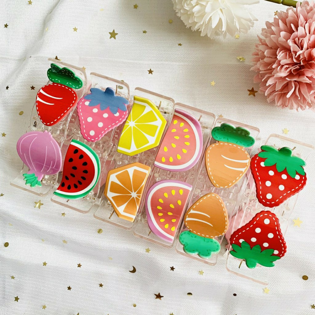 GẤP TÓC, KẸP TÓC 5 RĂNG CÀNG CUA GỌNG TRONG HOA QUẢ (BƠ- DÂU- CAM-THƠM)