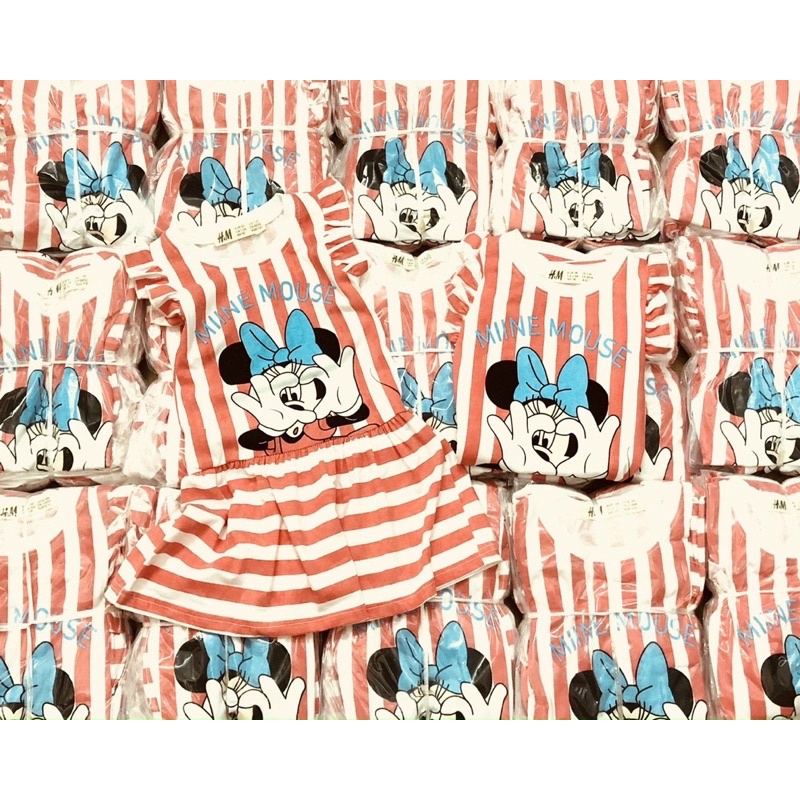 Váy sát nách kẻ đỏ Minnie cho bé gái hm size từ 12-32 cân