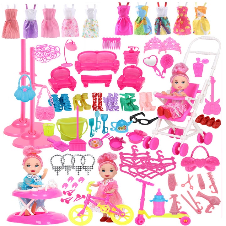 Set Phụ Kiện Thời Trang 78 Chi Tiết Thời Trang + Tặng Phụ 02 Búp Bê Chi Bi(Sofa Mới)