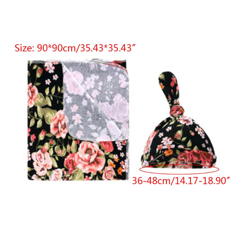 Bộ 2 Chăn Quấn Kèm Nón Cotton In Họa Tiết Đơn Giản Thời Trang Cho Bé Sơ Sinh