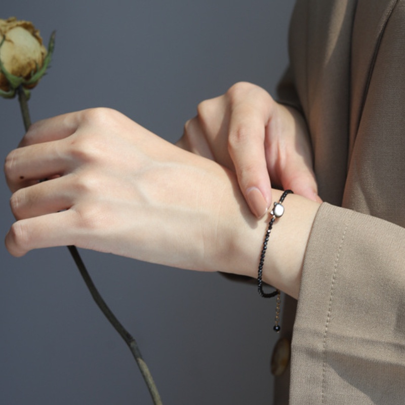 Vòng đeo tay hình con mèo đen trắng Vòng đeo tay hạt pha lê thời trang Vòng đeo tay Hàn Quốc dễ thương vòng đeo tay phụ nữ vòng đeo tay