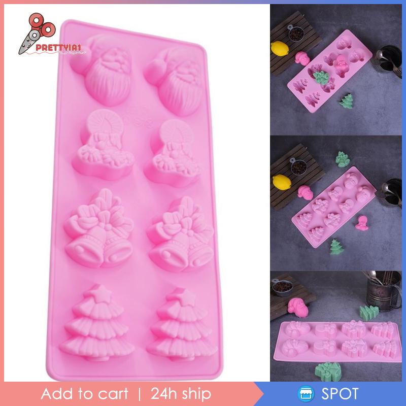 [Prettyia1] Khuôn Silicone Làm Bánh 8 Ngăn Chủ Đề Giáng Sinh