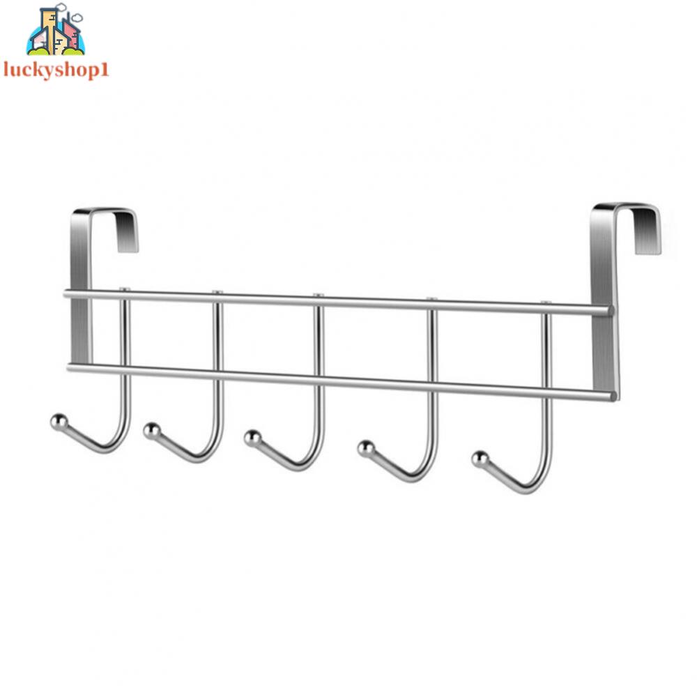 5 Hooks Over Door Hooks Wash Room Hanger Clothes Towel Storage Stainless Steel Holder Door Back Hanging
